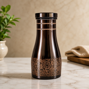 Handmade Etched <b>Copper</b> Water <b>Bottle</b> 1200ml Indian Bedside Carafe Pure <b>Copper</b> Ayurvedic Water Jug Decorative Nightstand Drinkware - Product Image 1