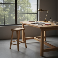 Tabouret de bar moderne en bois massif de caoutchouc rond - Tabouret haut pour la maison, le salon