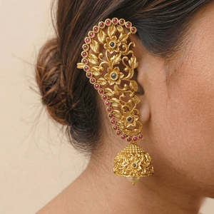 AD Floral Pearl Ear Cuff-Gold Plated Brass Trendy Party & Wedding Jewelry - Product Image 1