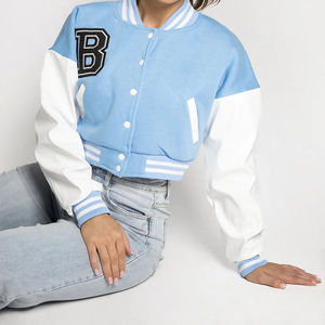 OEM Custom Stylish Genuine Leather <b>Sleeves</b> Chenille Patches Embroidery Letterman Varsity Crop <b>Jacket</b> Women American Style <b>Jacket</b> - Product Image 2