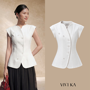 Chaleco Elegante Blanco Asimétrico para Mujer, con Mangas Cortas, Estilo Oficina, Moderno, Casual de Negocios, Marca YONA - Product Image 1