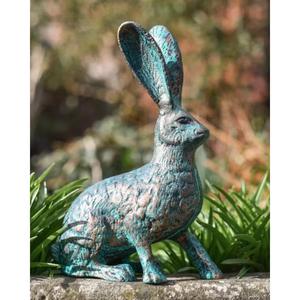 Cast Iron Handmade <b>Large</b> Ears Hare Rabbit Statue Ground Mount Decorative Rabbit Sculpture & <b>Ornament</b> Green Antique Finish - Product Image 1
