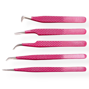 Wholesale Custom Logo Pink Textured Lash Tweezers Set High Precision Stainless Steel 90 Degree Volume & Isolation Tweezers - Product Image 1