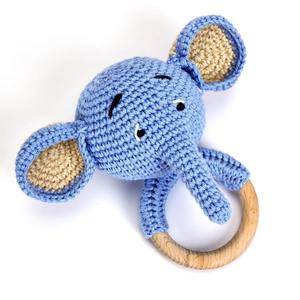 Hochet en bois tricoté au crochet en forme d'animal, hochet pour bébé fait main au crochet, jouet Bambini Ivory Bubu Bunny tricoté par Indian Consigners - Product Image 5