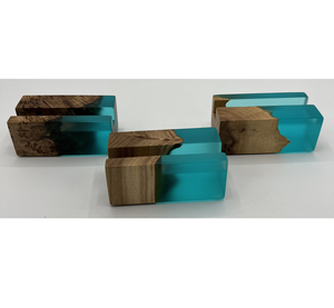 Eco-Friendly Wood And Resin <b>Card</b> Holder Handcrafted Business Decoration Turquoise Blue Natural Grain Design Custom Shape - Product Image 1