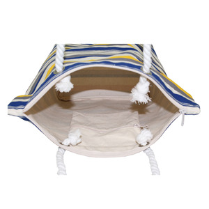 กระเป๋าผ้าแคนวาสธรรมชาติขนาด 12 ออนซ์สำหรับผู้หญิง กระเป๋าเดินทางชายหาดแบบใช้ซ้ำได้ ลายพิมพ์ลายทางหลากสี หูหิ้วเชือกฝ้ายแบบเกลียว ปรับแต่งได้ - Product Image 5