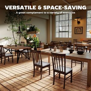 Set di 4 Sedie da Pranzo in Legno Stile Rustico, Marrone Scuro con Rivestimento Beige, Struttura in Legno di Gomma, Materiale in Ecopelle - Product Image 6
