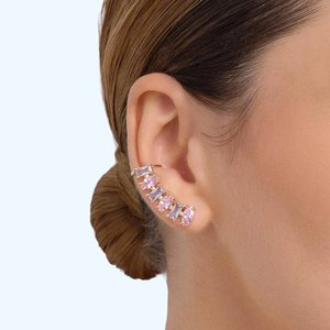 Gold Plated <b>Stud</b> <b>Earrings</b> With Pink And Blue Marquise Cut <b>Crystals</b> Trendy Party Jewelry For Women's Fashion - Product Image 3