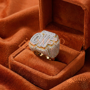 Luxury 14K Gold Plated OTF Logo <b>Ring</b> Men's Iced Out Hip Hop Jewellery Micro Pave Baguette Lab Diamond <b>Statement</b> <b>Ring</b> - Product Image 4