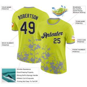 Maillot de baseball personnalisé jaune et gris à effet éclaboussures, sublimé, anti-humidité, manches courtes, unisexe, adulte, impression nom et numéro d'équipe - Product Image 2