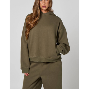 Women Heavyweight Crop Hoodie Set 400GSM Zip <b>Jacket</b> <b>Straight</b> Leg Pants Wholesale - Product Image 5