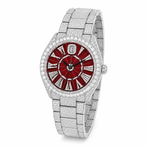 Luxury unisex Diamond Watch Stainless Steel Case <b>Red</b> Dial Roman Numeral Analog Quartz Movement Sapphire Crystal 44mm - Product Image 4