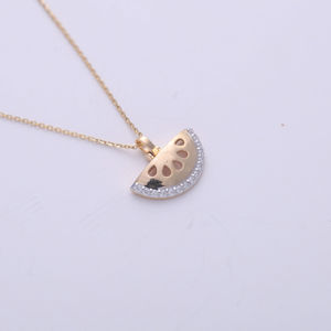 Colgante de rodaja de sandía chapado en oro de 14K (amarillo/rosa/blanco) con pavé de frutas, joyería para mujer - Product Image 1