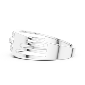 Anillo Imperial de Diamantes Cultivados en Laboratorio, Corte Redondo, Triple Barra, Oro Blanco de 18 Quilates, Chapado en Rodio, para Boda/Compromiso/Regalo/Uso Diario en la Oficina, para Hombre - Product Image 3