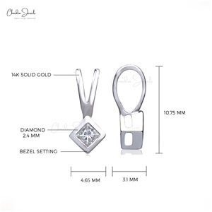 Colgante Solitario de Oro Blanco Sólido de 14k Hecho a Mano con Diamante Natural de Corte Princesa Cuadrado de 2.4mm G-H, Proveedor Mayorista - Product Image 6