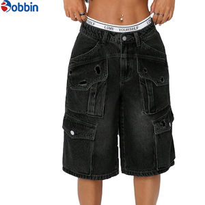 Vaqueros Cargo Holgados de Moda Sencilla para Mujer, de Pierna Ancha, Lavables, Estilo Boyfriend, con Bolsillos Laterales, de Mezclilla hasta la Rodilla, Ideales para Verano - Product Image 5