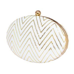 White Embroidered Oval <b>Clutch</b> Bag Luxury <b>Wedding</b> Evening Handbag for Women Occasions - Product Image 2