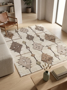 Desert Motif Hand Knotted Wool Rug with Tribal Diamond Pattern | Artisan <b>Carpet</b> for Warm Contemporary Interiors - Product Image 1