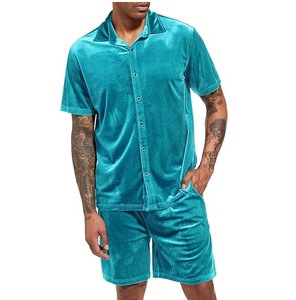 Ensemble de survêtement d'été pour homme RABUSH SPORTS, respirant, en velours, deux pièces, t-shirt et short, 100% laine, joggers personnalisés, haute qualité - Product Image 1