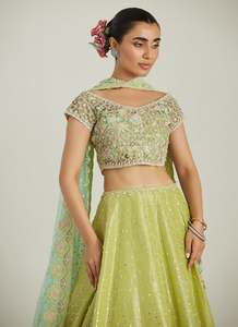 <b>Green</b> <b>Silk</b> Floor-Length Lehenga Choli Set for Women Embroidered Formal Wear for Pakistani Indian Wedding Diwali Party Occasions - Product Image 3