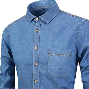 Customize Denim Shirt Men Solid Color Turn-down Collar Full Sleeve Washed Cotton Casual Shirts Spring Breathable Style - Product Image 3