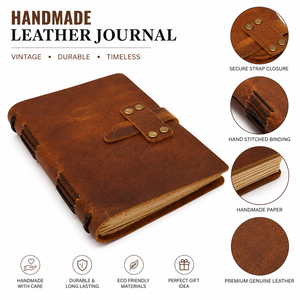 Handmade Genuine Leather Journal Notebook Vintage Refillable Diary with Handmade Paper Travel Writing Sketchbook Custom Logo Ava - Product Image 1