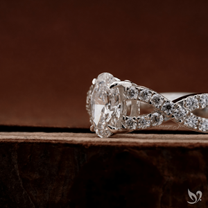 0.5CT Oval Cut Lab Grown Diamond <b>Ring</b> IGI Certified Twisted Pave <b>Split</b> Shank Engagement <b>Ring</b> in 10K White Gold - Product Image 2