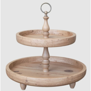 Soporte redondo de 2 niveles para pasteles de madera de mango, bandeja para servir postres, soporte de madera para exhibir cupcakes, para bodas, fiestas y catering al mejor precio. - Product Image 5