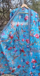 Bata Kimono Larga a Rayas para Mujer, Estampado de Bloques, Manga Larga, 100% Algodón Suave, Ropa de Dormir Casual de Verano con Cierre de Cordón - Product Image 4