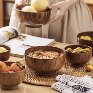 Bol à salade élégant en bois d'acacia, fabriqué à la main, fourni directement par l'usine, classique, sans plomb, compatible lave-vaisselle, durable et léger - Product Image 1