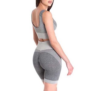 Conjuntos de Yoga de 2 Piezas para Mujer, Ropa Deportiva de Gimnasio, Poliéster, Venta al por Mayor, Trajes Deportivos, Sujetador Deportivo, Pantalones Cortos, Ropa de Yoga Sólida - Product Image 4