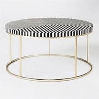 Table basse ronde en bois de luxe personnalisable avec incrustation d'os et de nacre de style moderne pour le salon indien
