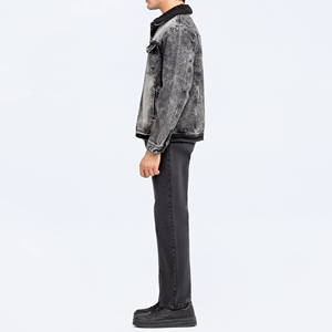 Quality Casual Embroidered Windproof Oversized Drop Shoulder Denim <b>Jeans</b> <b>Jacket</b> for Men Distressed <b>Black</b> 100% Cotton Winter - Product Image 3