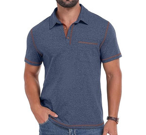 Men's 100% Cotton Anti-Wrinkle Knitted Short Sleeve for Shirts Casual Summer <b>Classic</b> Collared Golf Shirt with Pocket - Product Image 4