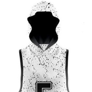 Ensemble de maillot de basket-ball sublimé personnalisé, débardeur sans manches à capuche avec short de compression, motif à pois blancs, évacuation de l'humidité - Product Image 2