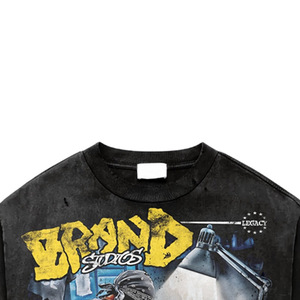 <b>Men's</b> Oversized Short Sleeve Silk Screen Printed Formal T-Shirt <b>Turtleneck</b> 100% Cotton Woven Regular Fit with Pattern Front Logo - Product Image 2