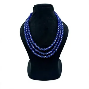 Natural Blue Agate Beaded <b>Necklace</b> beads Strand Gemstone <b>Necklace</b> Handmade Blue Stone Jewelry Fashion <b>Statement</b> <b>Necklace</b> - Product Image 1