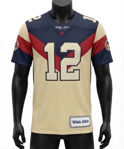 Camiseta de Fútbol Americano Blanca con Costuras, para Hombre, sin Tirantes, Manga Corta, 100% Poliéster, Transpirable, Diseño con el Número 12 en Toda la Parte Delantera - Product Image 1