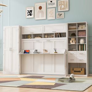 Full-Size <b>White</b> Murphy <b>Bed</b> with Closet Drawers Shelves Wall <b>Bed</b> with Practical <b>Storage</b> Solutions - Product Image 3