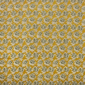 Tela de Algodón Estampada a Mano, Ecológica, Ligera, de 90 GSM, Color Amarillo Mostaza, por Metro, con Estampado Floral Indio, Textil Hecho a Mano - Product Image 3
