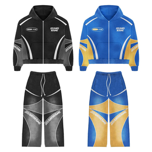 Ensemble de survêtement sportif personnalisé pour homme – Hoodie zippé et pantalon de jogging – Design à empiècements – Tenue de sport – OEM ODM Marque privée - Product Image 1