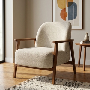 Midcentury Modern Upholstered Semicircular <b>Sofa</b> Chair Teak <b>Wood</b> <b>Legs</b> Living Room Villa Apartment Hotel Use Model CHA58 - Product Image 3