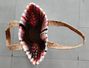 High Demand braided jute <b>bags</b> in multicolour cotton chindi rugs best for <b>beach</b> and shopping <b>tote</b> <b>bags</b> with cotton lining - Product Image 2