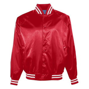 เสื้อแจ็คเก็ตเบสบอลผ้าซาตินพรีเมียม แต่งแถบลายทาง สไตล์วาร์ซิตี้คลาสสิก เนื้อผ้าบางเบา เรียบลื่น สวมใส่สบาย เหมาะสำหรับสตรีทแวร์ - Product Image 1