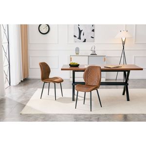 Set di 4 Sedie da Pranzo di Lusso Moderne in Tessuto Tecnologico Trapuntato Marrone con Gambe in Metallo Nero per Casa e Ristoranti - Product Image 6
