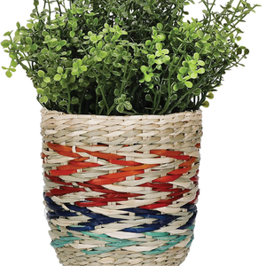 Panier à plantes en jonc de mer tressé à la main, écologique et respirant, pot de fleurs d'intérieur, jardinière tissée, design pliable, rayures arc-en-ciel colorées - Product Image 2