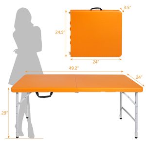 4ft <b>Portable</b> Orange Folding <b>Table</b> Indoor and Outdoor Use with Maximum Weight Capacity of 135KG for Camping - Product Image 2