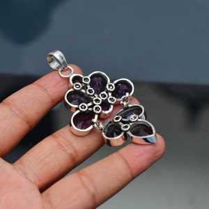 NIKHIL GEMS Grand pendentif en améthyste en argent sterling, fait main, vintage, élégant, bijou de déclaration, cadeau de fiançailles, unisexe - Product Image 3