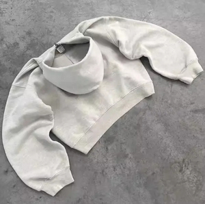 Unisex <b>White</b> Oversized Hooded Sweatshirt Set Solid Color Casual Fleece <b>Zip</b>-<b>Up</b> Pocket Design Regular Fit Winter Wear Cotton Front - Product Image 2