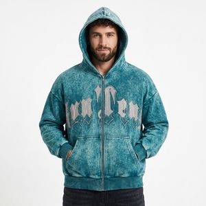 Sudadera con Capucha Vintage Estilo Urbano, Lavado Ácido, Estampado Gráfico de Letras, Oversize, Bordado Chenille, para Hombre - Product Image 2